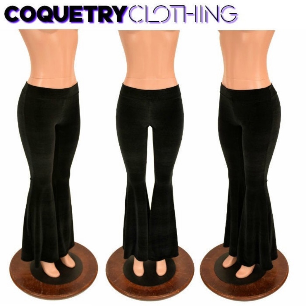 Black stretch velvet bell bottoms